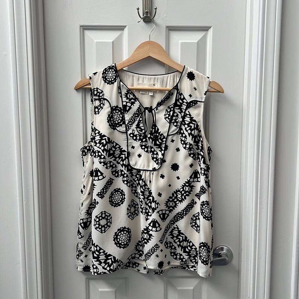 Anthropologie 100% Silk Women's Black and White Abstract Tank Blouse Size 6